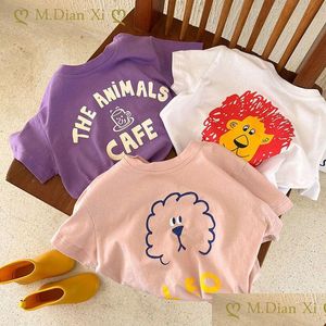 Polos S 100 bomullsbarn T -shirt 2023Summer Boys and Girls Cartoon Mouse Printing Short Sleeve Baby Round Neck 230524 Drop Deliv Dhsio