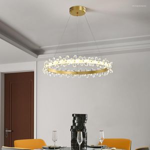Chandeliers Modern LED Luxury Crystal Pendant Chandelier For Dining Room Bedroom Gold Luminaires Creative Round Simple Aluminum Hanging Lamp