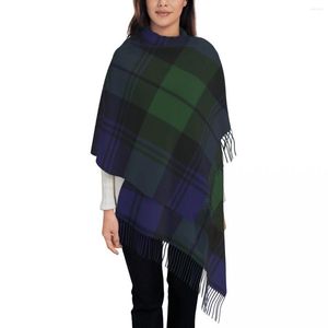 Шарфы черные часы Tartan Clock Green and Blue Tassel Scarf Женщины зимние осени теплые платки окутают женские кланы Шотландии