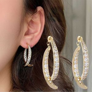 Orecchini a bottone a croce curvi 2021 Trend per le donne Stick Drop Zircon Ear Cuffs Girls GoldSilver Color Strass Orecchini Gioielli Regali J230529