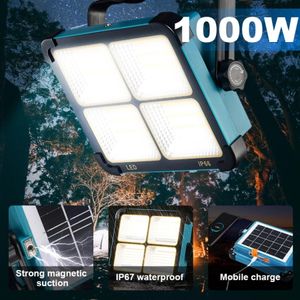 Lampada da tenda da campeggio portatile super luminosa da 1000 watt Lampada da inondazione solare a LED ricaricabile USB Illuminazione da lavoro impermeabile per riparazioni all'aperto