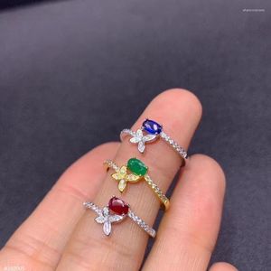 Cluster Rings KJJEAXCMY Boutique Jewelry 925 Sterling Silver Inlaid Natural Top Grade Ruby Sapphire Emerald Female Model Ring Supports