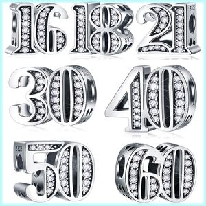 Nowy 925 Srebrny wisiorek urokowy do oryginalnych uroków DIY Bransoletka rocznica Arabskie cyfry Prezent Kobiety pandora biżuteria z koralików