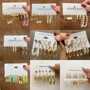 Dangle Earrings Modyle Vintage Geometric Gold Color Crystal Resin Set For Women Punk Pearl Drop Party Jewelry Gifts