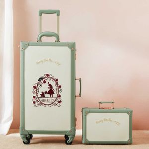 Urecity bordado fofo mala de carrinho para mulheres combináveis ​​bloqueio de bagagem de casca dura vintage com rodas giratórias