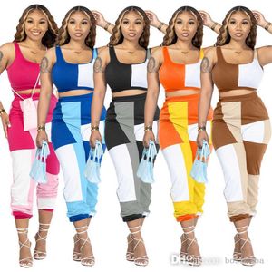Kadınların izleri iki parçalı set tasarımcısı yeni bahar yaz çok renkli kombinasyon pantolon sıradan spor seti 5 renk s-xxl