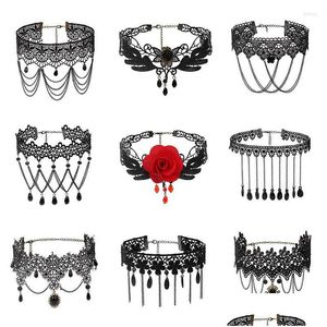 Chokers Choker Vintage Fringe Lace Pendant Goth Punk Clavicle Chain Water Drop Pearl Sunflower Charm Necklace Jewelry For Women Deli Dh5Ck
