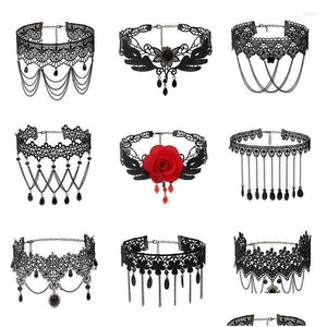 Chokers Choker Vintage Fringe koronkowy wisiorek Goth Punk Clavicle łańcuch wodny upuszczenie perłowego Słonecznika Urol Naszyjka dla kobiet Deli Dh5ck