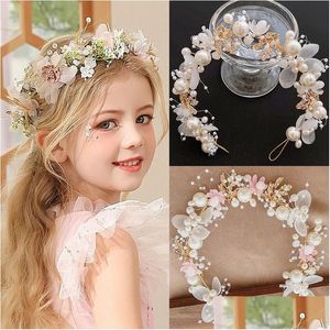 Headpieces FG0130A Mori Bridal Wreath Headwear Pearl Pink Small Flower pannband Tillbehör Angel Parentchild Costume Drop Delivery We Dh1yo