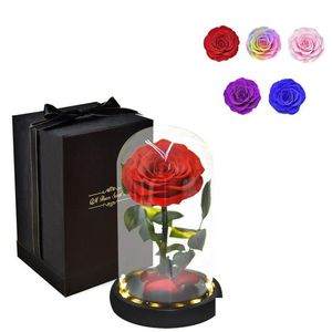 Altre forniture per feste festive Rose in cupola di vetro su base in legno con luce calda San Valentino Anniversario Regalo di compleanno Drop Deliver Dhs02