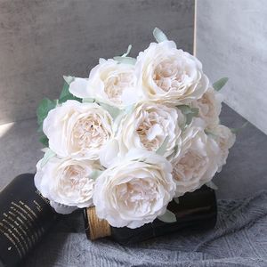 装飾的な花人工白い油絵ペオンブーケウェディング花嫁花バレンタインデーギフトホームリビングルームシルク