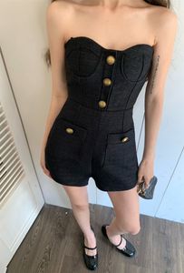 Women tube top strapless sexy tweed woolen fabric shorts jumpsuit black olor fashion rompers SM