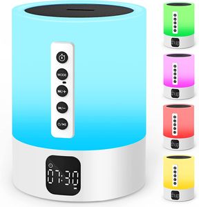 Musky DY28S Night Light Bluetooth Speaker Alarm Clock, Sound Machine with White Noise, Touch Sensor Bedside Lamp, Dimmable Warm White Light, 48 RGB Color Changing,