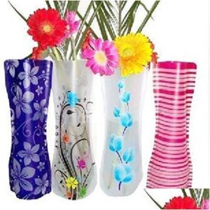 Vasi Vaso in plastica trasparente in pvc Borsa per l'acqua Ecofriendly Fiore pieghevole 1500 Pz / lotto Riutilizzabile Festa di nozze Decorazione domestica Drop Delivery G Dhswo