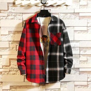 Men's Casual Shirts Spring And Autumn Plaid Shirt Air Conditioning Room Jacket Loose Lapel Button Top Long Sleeve Two-color Fashion