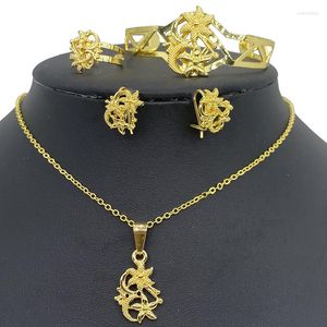 Halskette Ohrringe Set DubaiGold Farbe Afrikanisch Für Baby Armreifen Arabisch Jewerly Kinder Mädchen Ringe Sets Schmuck Dubai Geburtstagsgeschenke