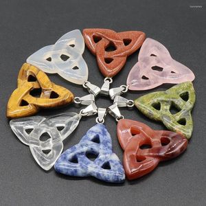 チェーン4pcnatural Stone Turquoise Rose Quartz Hollow Triangleペンダントネックレスロープチェーン宝石製造アクセサリーgem charmギフト