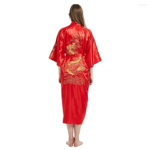 Женская одежда для сна, китайский стиль женский халат вышивка дракона кимоно -хала
