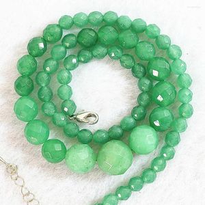 Kedjor Green Aventurine Jades Elegant Natural Stone Chalcedony 6-14mm runda fasetterade pärlor handgjorda halsband 18 