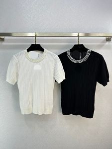 521 L 2023 Summer Suptips Women's Pullover Sweater Black White Striped Crew Neck Short Sleeve Grand نفس الأسلوب Weilank822