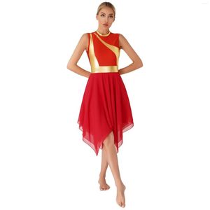 Abbigliamento da palcoscenico Costume da danza lirica moderna da donna Abiti con cerniera invisibile sul retro Orlo irregolare Abito da lode per culto liturgico Abbigliamento da ballo