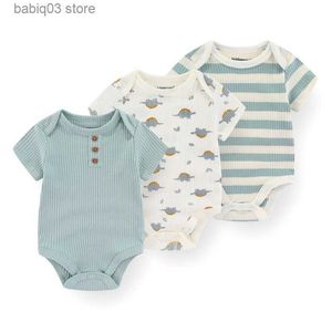 Rompers 2022 unisex romper nyfödda 3pieces baby flicka kläder bomull baby pojke kläder kort ärm sommartecknad film 0-12m bebes t230529