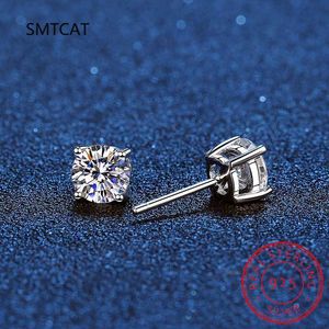 Stud gerçek moissanit stud küpeler 14K Beyaz Altın Kaplama Gümüş Gümüş 4 Prong Elmas Küpe Kadınlar Erkekler Kulak Saplama 1CT 2CT 4CT J230529