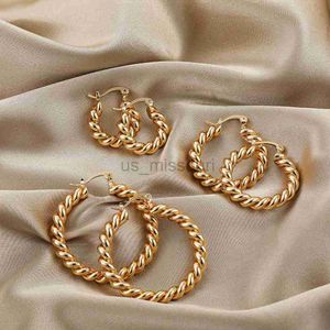 Stud New Fashion Toving Woven Twist Metal Surg Sergrings для женщины золотой цвет большой круглый круглый коренастый серьги Femme 2023 Новая тенденция J230529