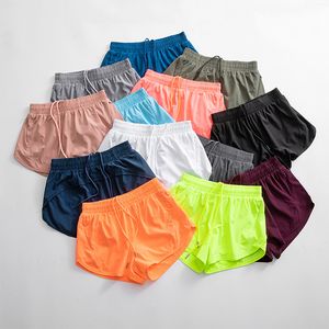 LU Shorts Pantaloni caldi a vita alta Pantaloncini da yoga traspiranti ad asciugatura rapida Tasche drop-in con zip pantaloni cargo pantaloni firmati da donna con pantaloni piccanti con cordino continuo