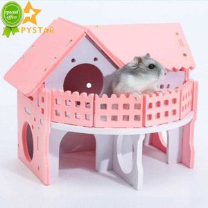 Neue Rosa Holz Hamster Haus Villa Solide Waschbar Ratte Häuser Hamster Spielen Meerschweinchen Käfig Hamster Meerschweinchen Haus Haustier Zubehör ZG0012