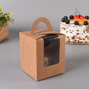 Embrulho de presente 10/20/50pcs kraft paper muffin caixas para panificação portátil Cupcake embalagem transparente janela bolsas de papelão branco com hidreargift