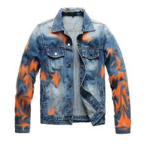 Qnpqyx yeni erkek ceket bombacı jean ceketleri nedensel tasarımcı şık denim kot palto kaykay