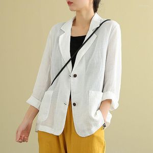 Ternos femininos 2023 Spring Women Clothing Store oficial Estilo coreano 25 34 Non Strech Solid Office Lady Cotton Linen Blazers Jacket