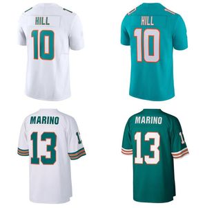 Camisas de futebol costuradas 13 Dan Marino 10 Tyreek Hill Homens Mulheres Juventude S-3xl Red Black White Jersey