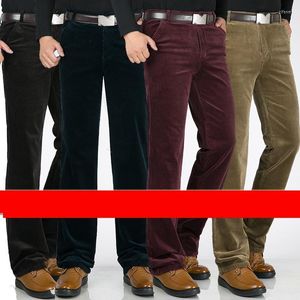 Herrbyxor midja hög ankomst lös corduroy casual rak elastiska stretchbyxor höst vinter full längd plus storlek 29-42