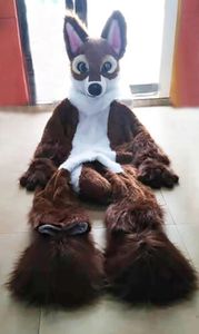 Halloween Taglia per adulti Miglior prezzo Furry Husky Dog GAMBE PIEGATE Costume mascotte Fursuit Abito in pelliccia sintetica Vestito da festa Vestito per adulti Taglia all'aperto