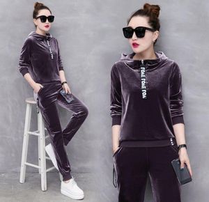 Gold Velvet Sportwear Tracksuits For Women Winter Warm Velour Track Suit Ladies Leisure Twopeage Sweatsuits for Female7664041