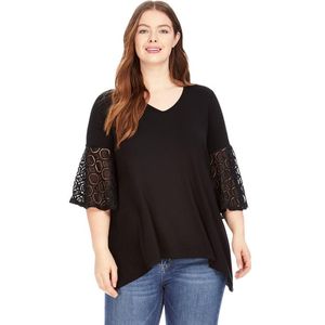 T-Shirt Plus Size Vneck Summer Elegant Top Women 3/4 Lace Bell Sleeve Black Loose Office Work Tshirt Female Large Size Casual Tee 8XL