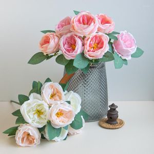 Fiori decorativi Fiore artificiale Austin Peony Bouquet Silk Fake Simulation Peonies Wedding Floral Home Living Room Decoration Plant