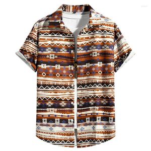 Camicie casual da uomo Camicia da uomo Figura geometrica Strisce orizzontali Stampa digitale Uomo a maniche corte Top estivo elasticizzato in quattro direzioni