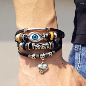 Charm Bracelets Boho Adjustable Eyes Heart Multilayer Leather Bracelet Set For Women Male Charms Ethnic Bangles Arm Jewelry