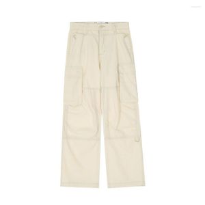 Männer Hosen High Street Einfarbig Multi-Pocket Overalls Männer Ins Punk Lose Hosen Gerade Breite Bein Neun-punkt Cargo Weiß Schwarz