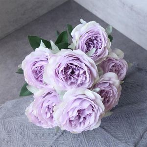 Dekorativa blommor konstgjorda siden Peony Bouquet Wedding Bride Holding Pography Props Home Living Room Garden Purple Fake Flower Decor