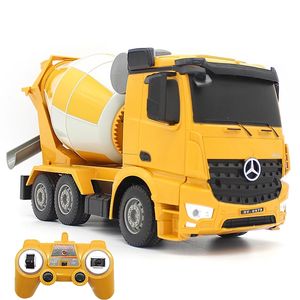 RC Truck 2.4G Fernbedienung Betonmischer Truck 360° Rotation Engineering RC Muldenkipper mit simuliertem LED-Licht Autospielzeug