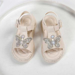 Sandaler Summer Sandals for Girls Platform Flats Princess Summer Kids Baby Bowtie Shoes 21-36 Beige Pink Biling Footwear Fashion