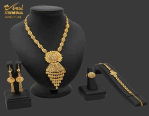 Indian Jewelry Set Gold Plated Bridal Wedding Dubai Nigerian Jewellery s African Necklace Earrings Bracelet Ring Arabic 2112041021990