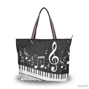 Andra väskor Musikanmärkning Design Casual Women Axel Handväskor stor kapacitet strandväska för damer piano tryck tygväskor bolsa feminina