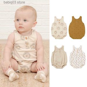 Rompers Bodysuits sem mangas do verão de algodão fino com estampa de algodão estampa recém -nascida Romper para crianças bege pacote de pacote de pacote de peido T230529