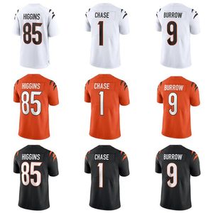 Zszyte koszulki piłkarskie Joe Burrow Ja'marr Chase Tee Higgins Men Men Młodzież S-3xl Orange Black White Jersey