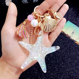 Kluczowe pierścienie moda Ocean World Pearl Starfish urocza skorupa klęcznik kryształowy wisiorek Kryształowy breaket wspornik damskiej torby urok przyjęcie g230526